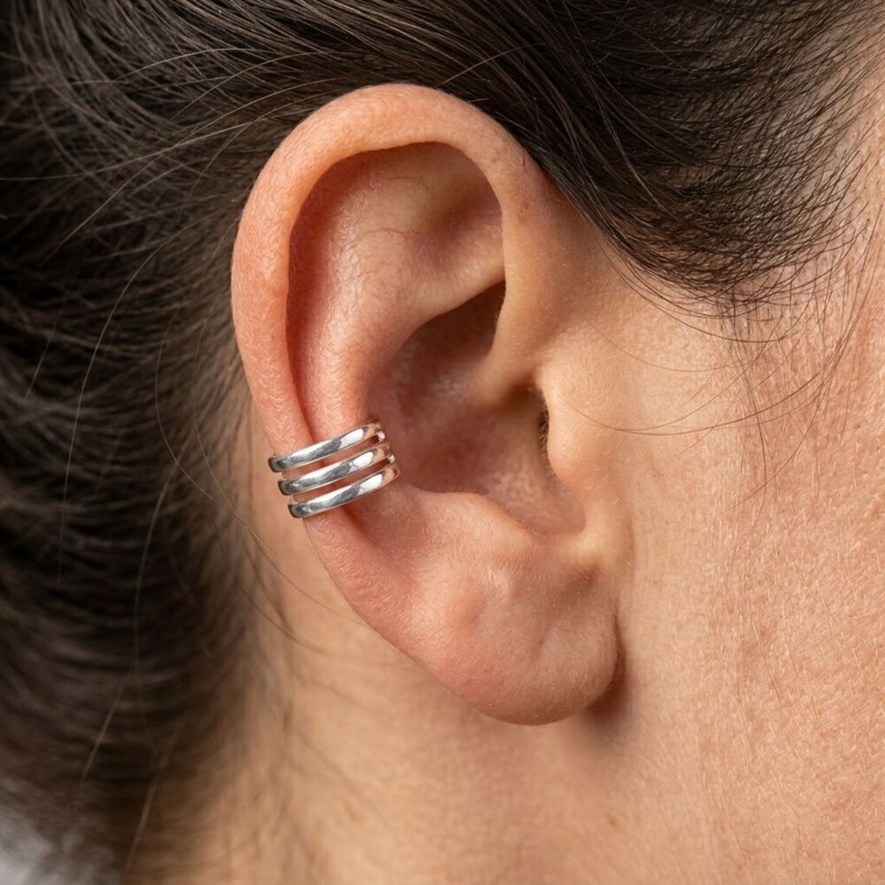 Three Banded Sterling Silver Ear Cuff